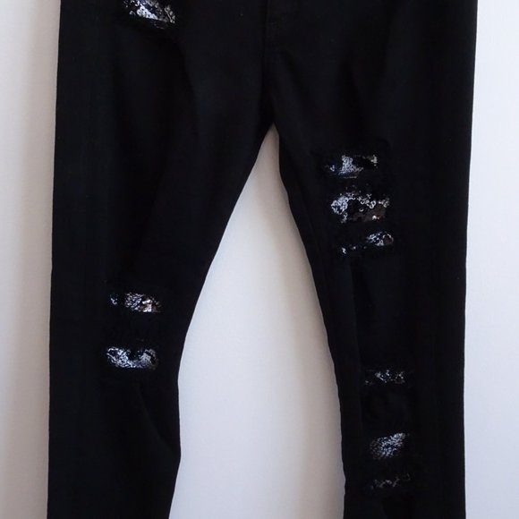 Ramie Brook Naomi Ripped Sequin Jeans waist 26 NWOT 298 black black white sequin - Picture 11 of 16